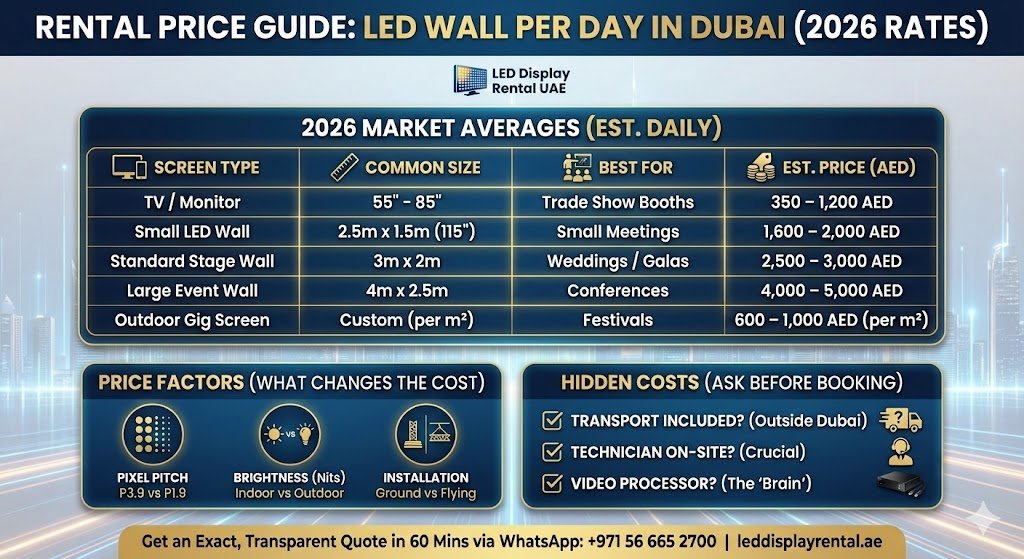 Rental Price Guide: How much is an LED Wall per day in Dubai? (2026 Rates)