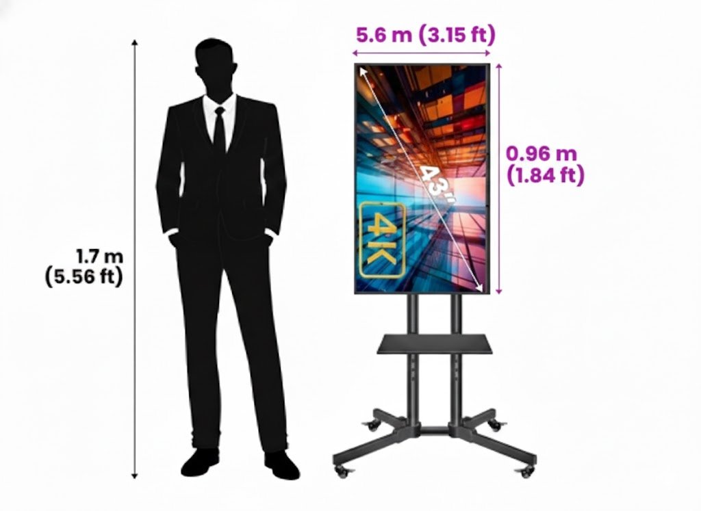 LED TV Screen 43", 4K, portrait (vertical) oriented