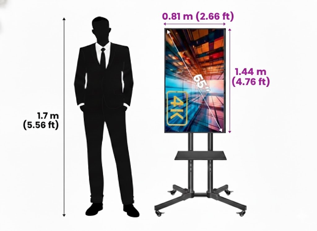 LED TV Screen 65", 4K, portrait (vertical) oriented